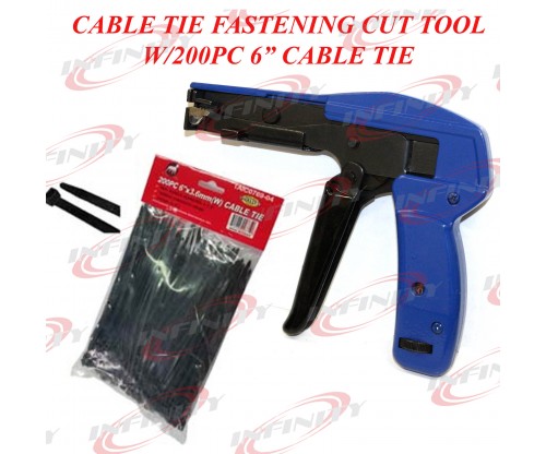 Fasten Auto Tensioning Tie & Cut off Gun for Nylon Cable Tension W/200pc Zip Tie