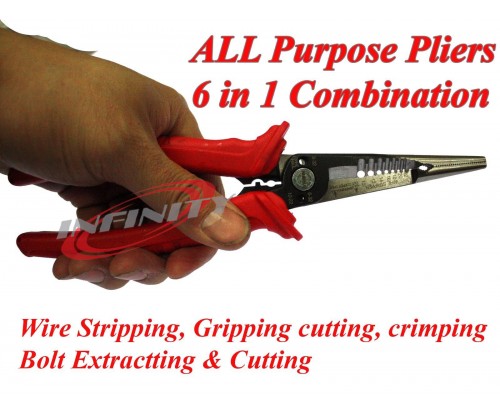 All Purpose Electrician Plier 6 in 1 Wire Gripping Strip Cut Crimp Bolt Extract