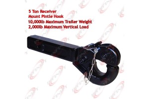 5 Ton Receiver Haul Tow Mount Pintle Hook 2" Receiver HD Forge Steel 14-1/2"L