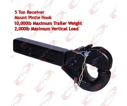 5 Ton Receiver Haul Tow Mount Pintle Hook 2" Receiver HD Forge Steel 14-1/2"L