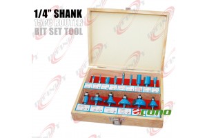  1/4" Shank 15pc Router Bit Wood Working Power Tools Shop Carbide Tipped Set