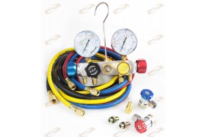 4 Way A/C Manifold Gauge Set R410a R22 R134a w/Hoses+ Coupler Adapters +1/2" ACME