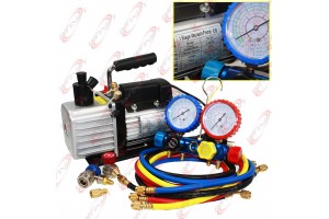 R410A R134A R22 4.8 CFM Vacuum Pump HVAC A/C Refrigerant W/4VALVE MANIFOLD GAUGE