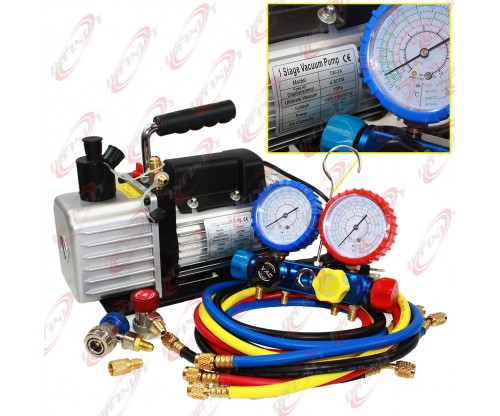 R410A R134A R22 4.8 CFM Vacuum Pump HVAC A/C Refrigerant W/4VALVE MANIFOLD GAUGE