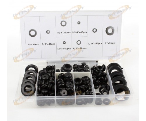 180 pc Rubber Grommet Assortment Set Firewall Wiring Electrical Wire Gasket Kit