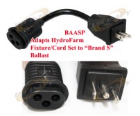 BAASP 8" Plug Adapter Cord Hydrofarm Fixture Cord to Brand S Ballast Receptacle