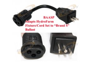 BAASP 8" Plug Adapter Cord Hydrofarm Fixture Cord to Brand S Ballast Receptacle