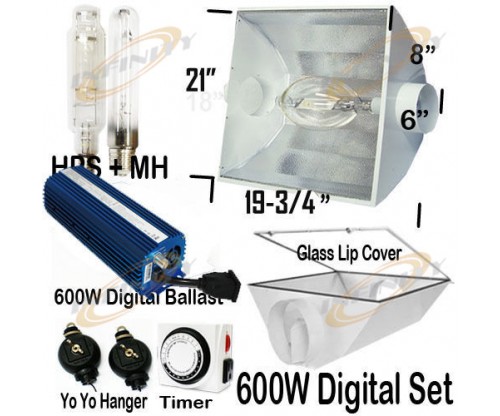 600W Digital Ballast + Metal Air Cool Reflector + MH HPS Grow Light System
