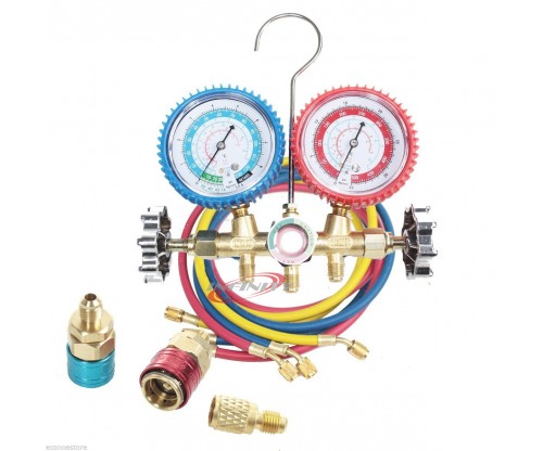R134a R12 R22 AC A/C Manifold Gauge Kit w/ 5FT Colored Hose Air Conditioner Freon