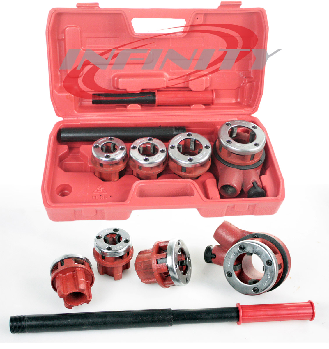 NEW RATCHET PIPE THREADER KIT SET RATCHETING W/ 5 STOCK DIES HANDLE PLUMBING CAS 
