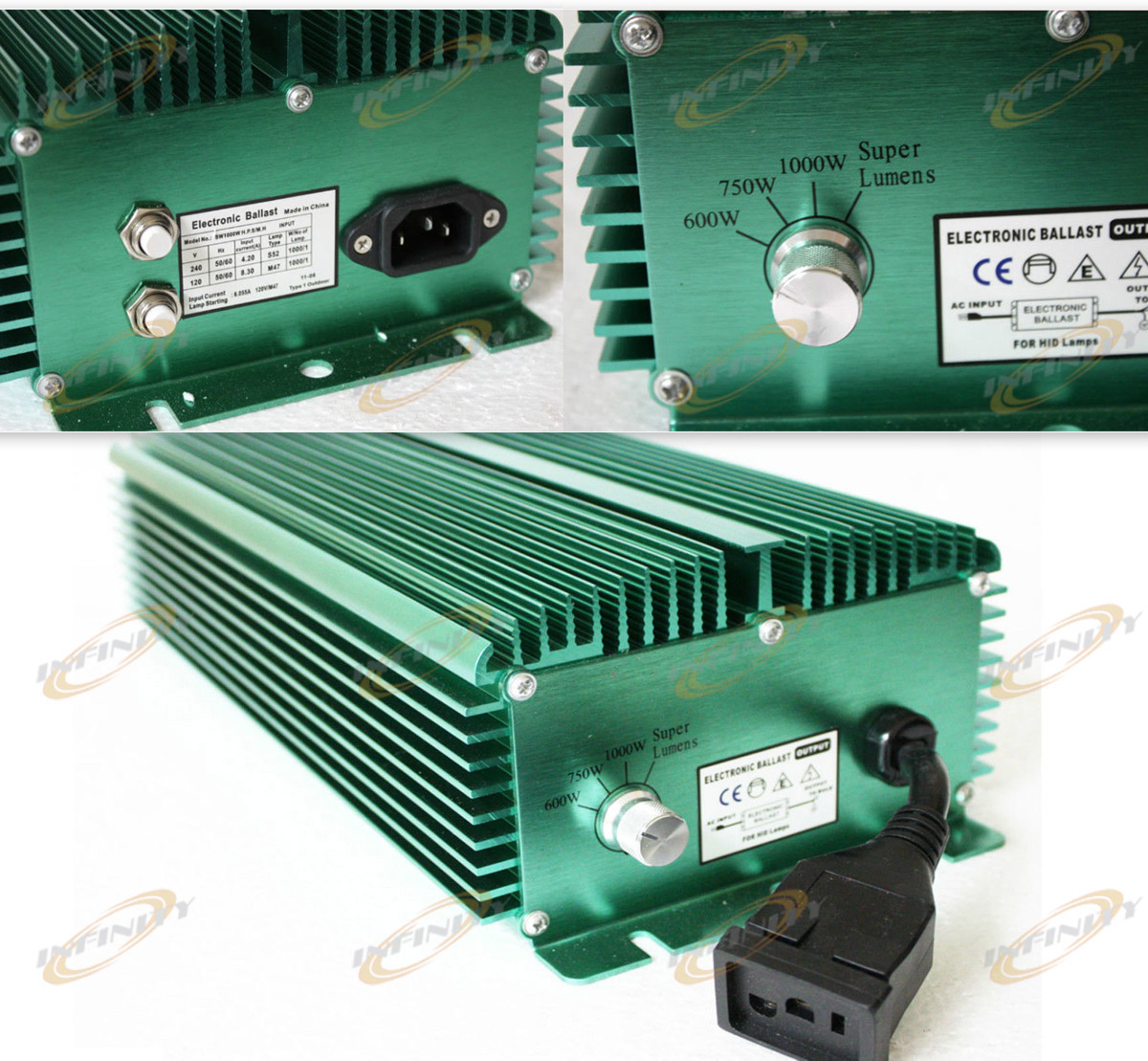 1,000 Watt Premium EnergyStation Electronic Ballast Super lumens 100% 75% 50% UL 